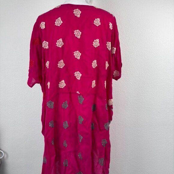 Johnny Was women's large hot pink embroidered floral short sleeve tunic top - Picture 5 of 8